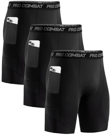Niksa 3 Pièces Short Running Homme Short de Compression à Séchage Rapide et Respirant Short de Sport Ajusté avec Poches pour Téléphone Portable, Noir, XL