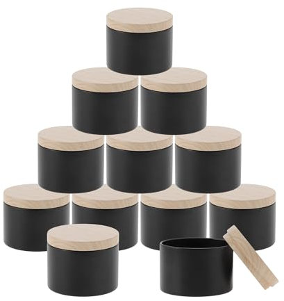 CAPASTEC 12 Pots à Bougies, Pot à Bougie de 220ml avec Couvercles, 6x8cm, Noir
