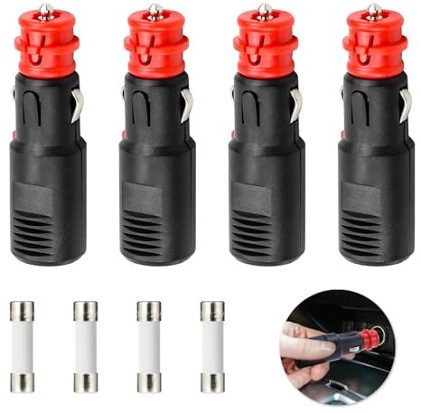 4 Piezas Enchufe Mechero Coche 12V/24V, Encendedor de Cigarrillos Plug con Fusible de 8A, Adaptador Mechero para Automóviles Camiones Motos Barcos, Conector Macho para Dispositivos Electrónicos