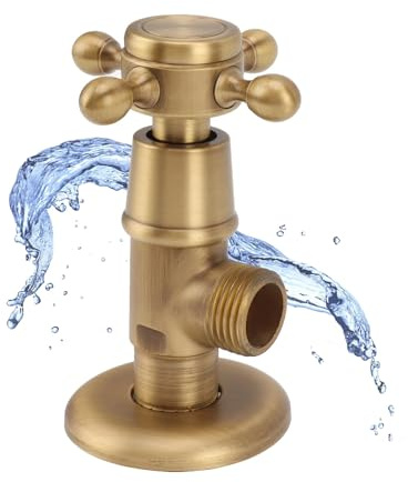 Valvola di arresto ad angolo in ottone massiccio Valvola a triangolo caldo freddo ispessito retrò Valvola di intercettazione 'acqua antideflagrante per lavabo da giardino (Antique)