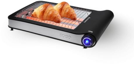 Sogo Tostadora plana horizontal de Pan y Bollería - Tostador Eléctrico con Resistencias de Cuarzo (4 Rebanadas, Negro)