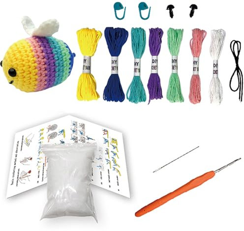 Jodsen Strickset mit Häkelnadeln Süßes Biene Häkelset für Anfänger DIY Starter-Häkelpaket Mit Schritt-für-Schritt-Anleitungen und Detaillierten Video-Tutorials (Biene)