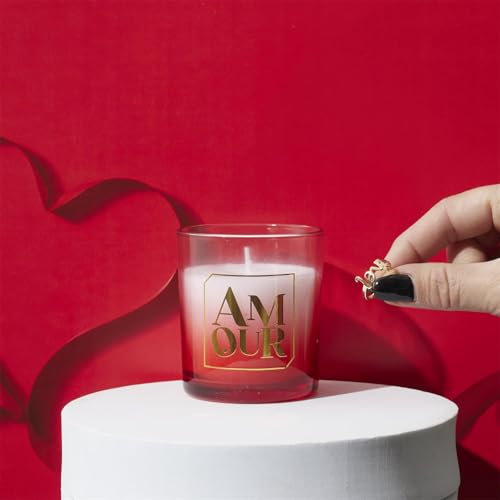 Luxuriöse Duftkerze AMOUR mit Überraschungsjuwel – Rotes Ombré-Design – Sojawachskerze in stilvoller Geschenkverpackung – Romantisches Liebesgeschenk/Valentinstagsgeschenk – Rot