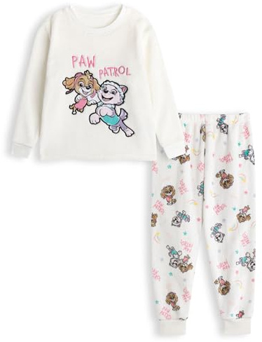 PAW PATROL Skye & Everest Fleece-Pyjama für Mädchen | Weiße Nachtwäsche mit Charaktermuster für Kinder | Langarm-Pyjama-Set mit Rundhalsausschnitt | Bequeme Cartoon-Loungewear für den Herbst