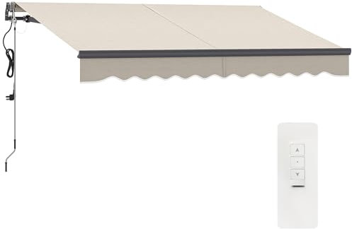 Outsunny Toldo Eléctrico Retráctil y Manual con Mando a Distancia 3x2,5 m Toldo de Exterior Terraza Enrollable con Manivela Marco de Aluminio y Protección UV30+ para Jardín Puerta Ventana Crema