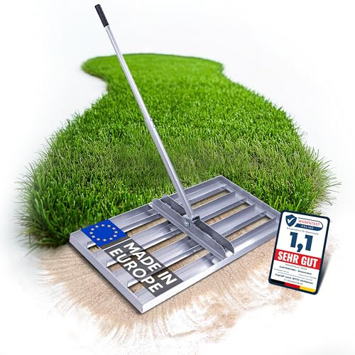 GartenGuru® [80x30cm] Rasenrakel [LANGLEBIG & ROBUST] - inkl. 1,4m Stiel aus Metall - Rasenrechen aus hochwertigem legiertem Stahl - Rasen Rakel für die perfekte Rasenpflege - Lawn Leveling rake