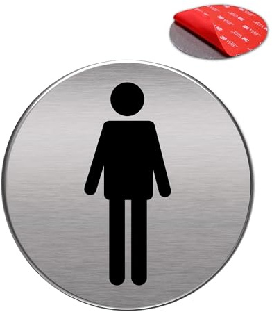 Señal Adhesiva | Acabado AAA+ | Aluminio lacado | Acabado Cepillado | Super Adhesivo | Diámetro Ø 100 mm - Grosor 0.8mm (Señal Baño Hombre)