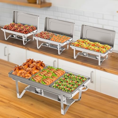 NArra Chafing Dish 8,5L Stoviglie Chafing per Buffet, 4 Pezzi Acciaio Inossidabile Catering Chafer, Server Buffet Multi-Dimensione, Scaldavivande Pieghevoli per Feste Banchetti, Compleanno (Teglia per
