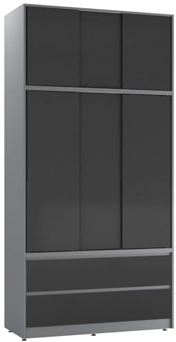 URBNLIVING 240cm Sliding Door Wardrobe with 6 Doors & 4 Drawers, Freestanding Bedroom Closet with Hanging Rail & Storage, Engineered Wood, 120cm Wide, Modern Design