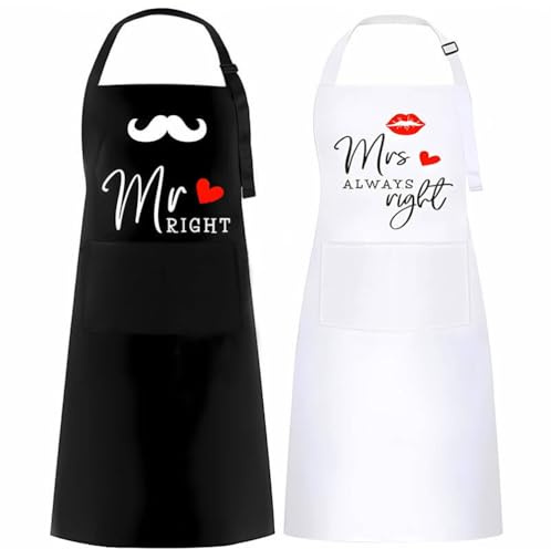 Rmerasor Schürze,2 Stück Kochschürze Hochwertige Schürze für Damen und Herren, Küchenschürze in Schwarz und Weiß, Wasserabweisende Latzschürze, Perfekt zum Kochen und für die Gastronomie