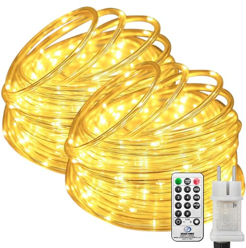 btfarm 2 Stück Lichterschlauch Outdoor mit Fernbedienung, 10M 100 LED Lichterkette Außen Wetterfest IP65 Wasserdicht, 8 Modes Lichtschlauch Aussen für Garten Terrasse Zaun Hof Party Weihnachten Deko