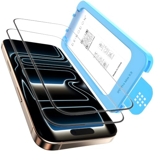 DEINODON Panzerglas für iPhone 17 Pro Max Auto-Montage 100% Blasenfrei 9H+ | Full Screen Präzise Passform Top Bruchsicherheit & Haltbarkeit Kratzfest Anti-Fingerabdruck Kompatibel mit Hüllen, 2 Stück