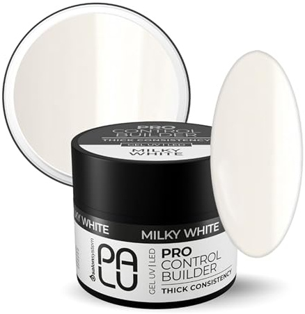 PALU - Aufbaugel für Gelnägel - Builder Gel - UV LED, Tixotrop, 3-phasig, Hart, für Nagelverlängerung mit Schablonen und Dual Form & Skelettaufbau - Pro Control Builder Gel 45g Milky White