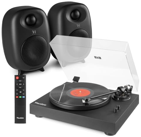 Audizio RP340 Hi-Fi Vinyl Record Player with Auto Return & Active Bookshelf Speakers, 120W Bluetooth, RCA, Optical Input, Modern Turntable with Preamp, Complete Stereo System