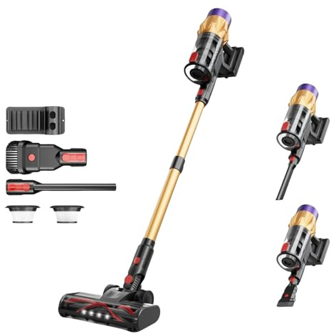 MEIION Ultra-starker Akku-Staubsauger mit automatischer Stauberkennung/Bis zu 60 Minuten Laufzeit/Beutelloser Staubsauger für Teppiche, Hartböden & Tierhaare/Orange -550 W