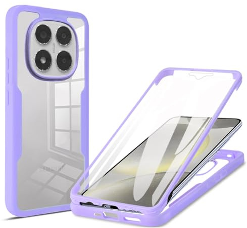 YUEQIAN Cover per Xiaomi Redmi Note 15 5G(4G)/Poco M8 5G, 360° Doppia Copertina HD Trasparente Antiurto Custodia con Protezione dello Schermo Integrata Custodie Bumper in Silicone TPU Morbido. Viola
