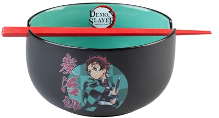Grupo Erik Demon Slayer Ramen Bowl Set with Chopsticks - Manga Gifts, Merch | 31.7 oz - 900 ml, 6.5 x 3.5 in - 16.4 x 9 cm Noodle Bowl with Chopsticks, Kitchen Accessories | Demon Slayer Merchandise