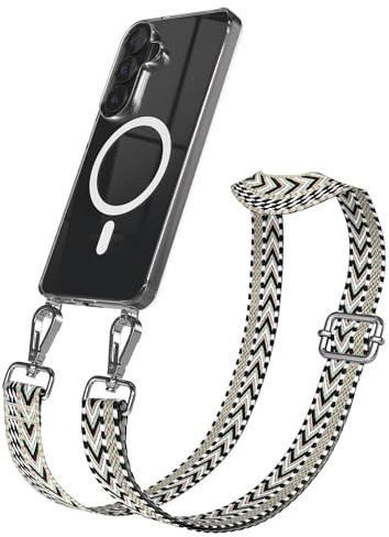 EAZY CASE Handykette - Verstellbares Taschenband kompatibel mit Galaxy S26, Schulterriemen, Handykordel mit Silikon Hülle, Qi Charging kompatibel, Umhängetasche, Grün Schwarz Silber