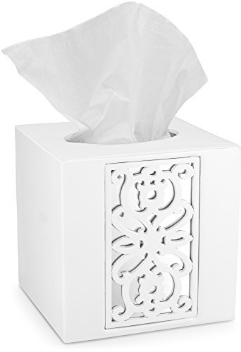 DwellzaYCZ Spiegel Janette Taschentuchbox quadratisch (15,2 x 15,2 x 15,2 cm) - Deko Wanne Gewebe Papier Serviettenhalterung, moderne Serviette Servietten container- unten Slider (weiß)