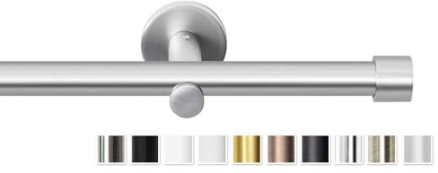 Rollmayer elegant und modern Chrom Matt Vorhangstange/Gardinenstange aus metall Ø 19mm (160cm Crux, im Silber, 1-läufig) verschiedene Größen und Endstücken Ohne Ringe!