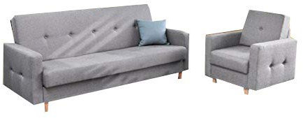 mb-moebel Polstergarnitur Sofa und Sessel Couch mit Bettkasten und Schlaffunktion Polstersofa 3+1 Perry