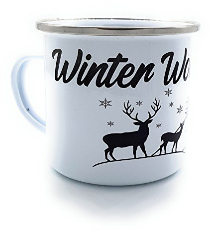 Emaille Tasse Winter Wonderland Blechtasse, Geschenk, Henkelbecher, Nostalgie, Henkeltasse, Punschtasse, Vintage, schwarz