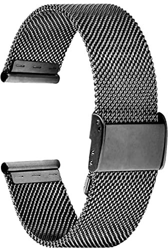 Alienwork Uhrenarmband Metall Mesh Armband Edelstahl Schwarz Mesh-Armband