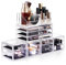 Dream Master Makeup Organizer 4 Pieces Acrylic Jewelry and Cosmetic Storage Display Boxes with 9 Drawers
