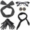 Coucoland 50er Jahre Rockabilly Kostüm Accessoires Damen 1950s Zubehör Set Inklusive Polka Dots Bandana Haarband Ohrringe Handschuhe Katzenaugen Sonnenbrille Chiffon Schal (Schwarz)