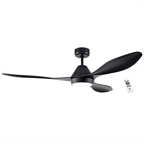 EGLO Deckenventilator Antibes, 3 Flügel Ventilator mit Fernbedienung, Deckenventilator mit Beleuchtung, Timer, Sommer Winter Betrieb, ABS Kunststoff, Schwarz matt, leise, Ø132cm