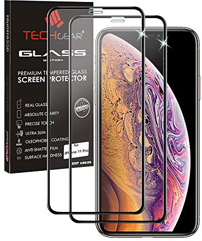 TECHGEAR 2 Pack Screen Protectors Compatible with Apple iPhone 11 Pro 5.8, [FULL Screen Adhesion] & [Full Coverage] 3D GLASS Edition Tempered Glass Screen Protectors Guards Covers - Black