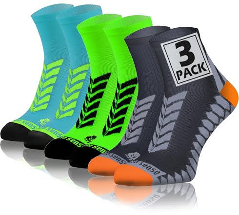 sesto senso Sport Socken Damen Herren 3 Paar Bunte Sportsocken Laufsocken Graphit Grau Neon Türkis 35-38 3 Pack Grün mix