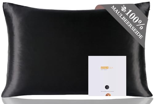 ZIMASILK Federa Seta Cuscino 100% Seta di Gelso, 40x60 cm, Nero | 19 Momme, 600 Fili, Grado 6A, Seta su Entrambi i Lati, Morbida e Liscia, Cerniera Nascosta, 1 Pezzo