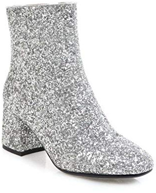 Elyffany Womens metà blocco tacco glitter caviglia stivali donna cerniera festa ballo, Argento (Kl574p Sweatshirt - Bambini), 39 EU