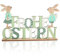 com-four® Deko Aufsteller für Ostern - Schriftzug mit Osterhasen - Osterdeko zum Hinstellen - Osterdekoration aus Holz (01 Stück - grün/weiß/braun)