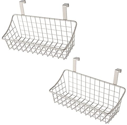 LeleCAT Basket with hook Grid Storage Basket,Hang it behind a door or on a railing,Over the Cabinet Door,Champagne Gray,2 Pack