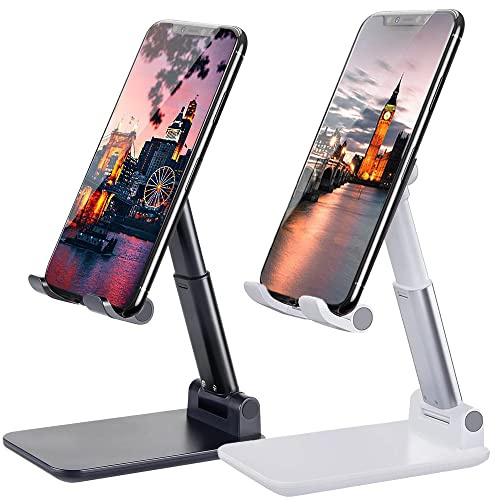Meetuo 2 Pcs Cell Phone Stand, Adjustable Angle Height Phone Stand for Desk, Fully Foldable/Portable Phone Holder, Compatible for iPhone 17/16/15/14/13/12/Smartphones