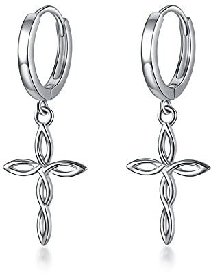 VONALA 925 Sterling Silber Kreuz Ohrringe Creolen Keltische Hängeohrringe für Damen Herren (Keltische Kreuz Ohrringe)