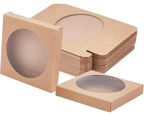 BENECREAT 24 Pack Marron Boîtes en Papier Kraft avec fenêtre Transparente 9x9x1.5cm Boîtes d'emballage Cadeau en Papier pour Les Bonbons de fête de Mariage