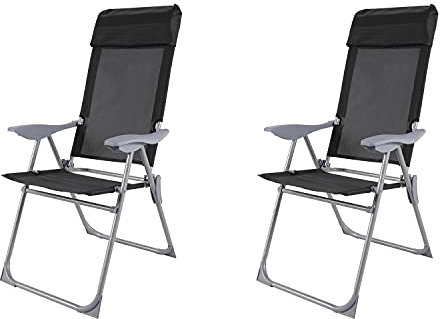 Mojawo 2'er Set Camping Sessel Klappstuhl Hochlehner 5-Fach verstellbar klappbar Klappstuhl pulverbeschichtet Aluminium schwarz