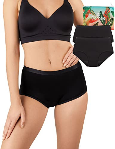BeMee Daytime High Waist Slip, Perioden-Slip mit hoher Taille, Blutung, Oekotex Zertifiziert, Bambus-Viskose, frei von Schadstoffen, schwarz, Größe S, Doppelpack