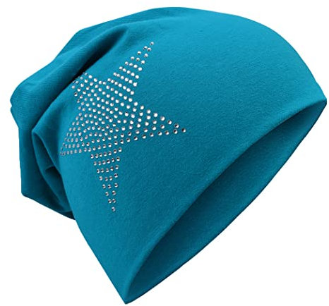 Miobo Kinder Slouch Beanie Mütze,Baumwolle,Strass Stern Tuerkis 48