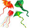 Nazano 4er-Pack Kites-Large Fire Dragon Kite Green Snake Kite Devil Fish Kite Red Mollusc Octopus mit langem Buntem Schwanz für Kinder Erwachsene Outdoor-Spielaktivitäten
