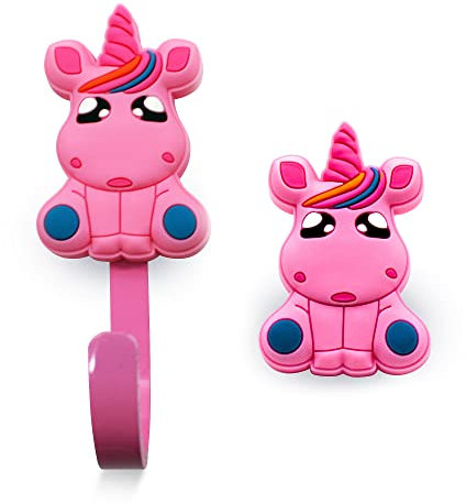 DOJA Barcelona | Mobelknopfe Kinder + Kinderkleiderbügel | 4 Schrankknopfe Kinder und 4 Kinder Wandhaken Einhorn | Kleiderbügel fur Kinderzimmer | Kleiderhaken und Schubladenknöpfe fur Kinderzimmer