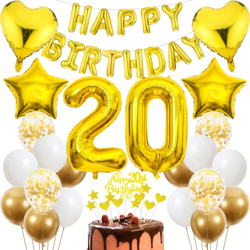 Cnrose 20. Geburtstag Dekoration,Golden Tortendeko Geburtstag 20 Jahre Mann,Party Deko Gold,20 Geburtstag Männer Frau,Tortendeko 20. Geburtstag Mann Frauen,Geburtstagsdeko 20 Jahre Frauen