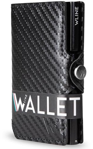 WLine Porta Carte di Credito Uomo e Donna Schermato in Fibra di Carbonio - Portafoglio Uomo Slim Rfid Compatto ed Elegante - Portatessere Uomo Tascabile (Nero Carbon senza Zip)