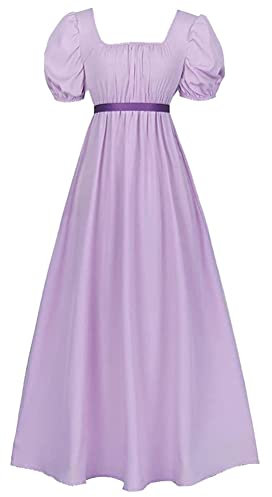 ORANDESIGNE Regency Abiti Lungo Donna Vintage Vestito Vita Impero Scollo Quadrato Maxi Abito a Maniche a Sbuffo Feste Matrimoni Gala Carnevale Principessa Cosplay Costume A Viola Chiaro 3XL