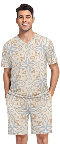 linqin Herren Pyjama Set mit geometrischen Medaillons Schlafanzug Set Herren Schlafanzug Set Weiche Schlafanzug Set für Herren, Geometrische Medaillons, XXL