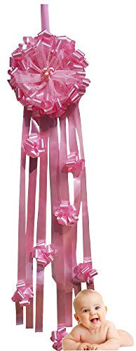 Coccarda fiocco nascita Rosa Diametro 34 H 180 centimetri, materiale TULLE e pvc