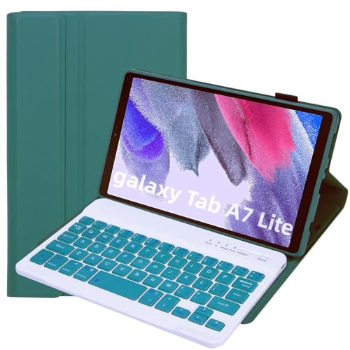 Lrufodya Funda de teclado para Samsung Galaxy Tab A7 Lite de 8.7 pulgadas 2021, teclado inalámbrico desmontable de colores caramelo con funda delgada para modelo SM-T220 T225 T227 (verde oscuro)